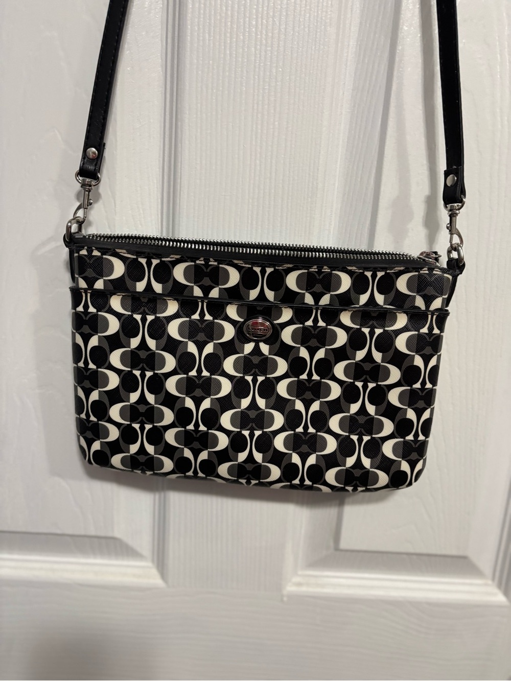 Coach Black & Cream Signature Crossbody Pouch